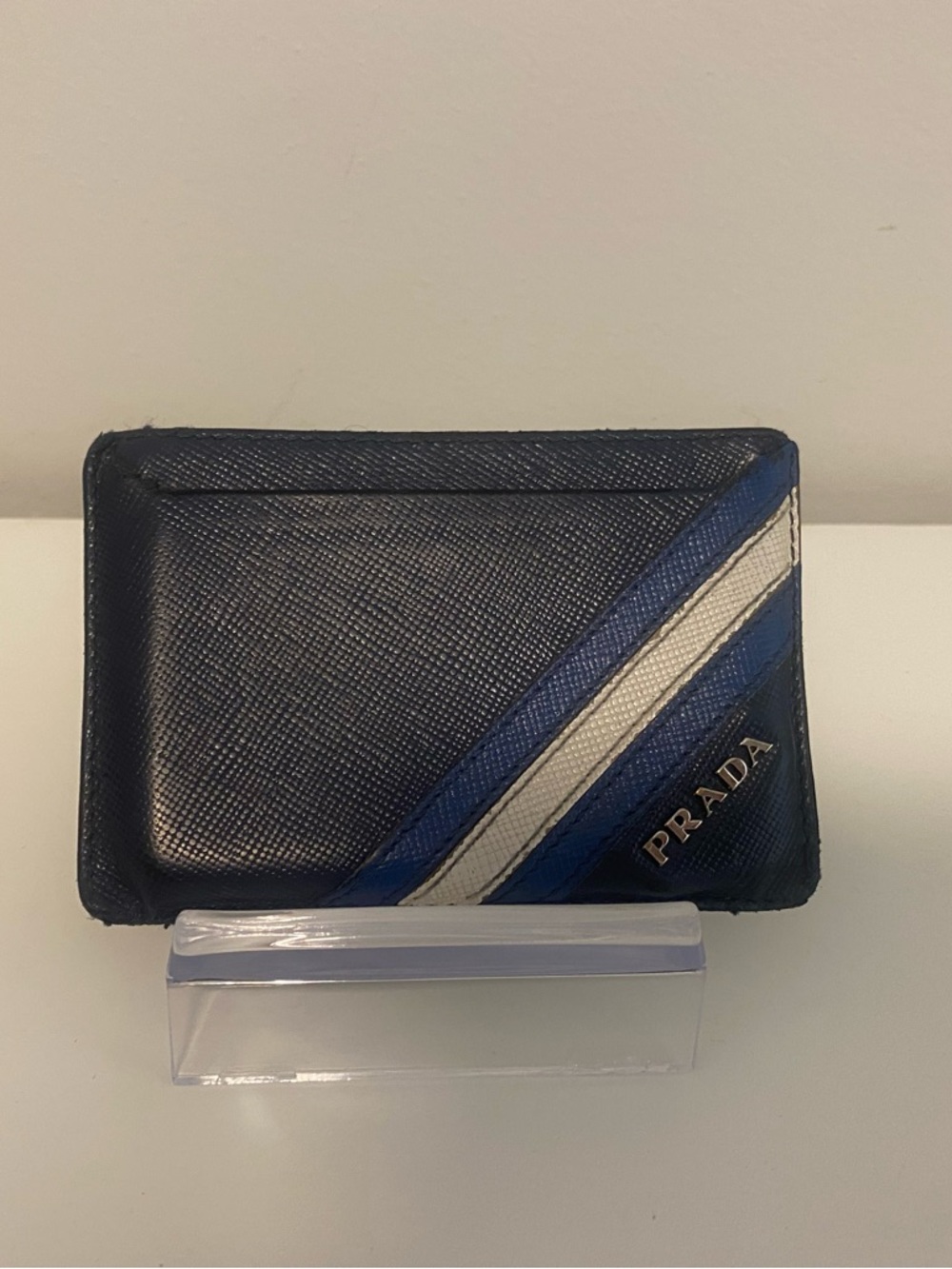 Preowned Prada Card Case Wallet Navy